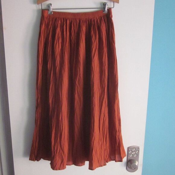 CW Classics Vintage Festival BOHO Crinkle Orange Midi Skirt Size M 100% Cotton - Picture 1 of 6